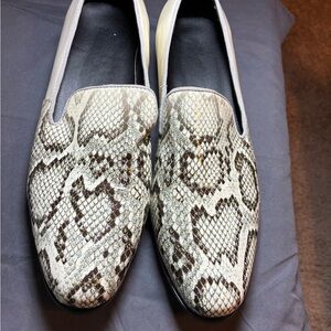 Men's Snake-Print Slip-On Loafers in Cream and Brown
